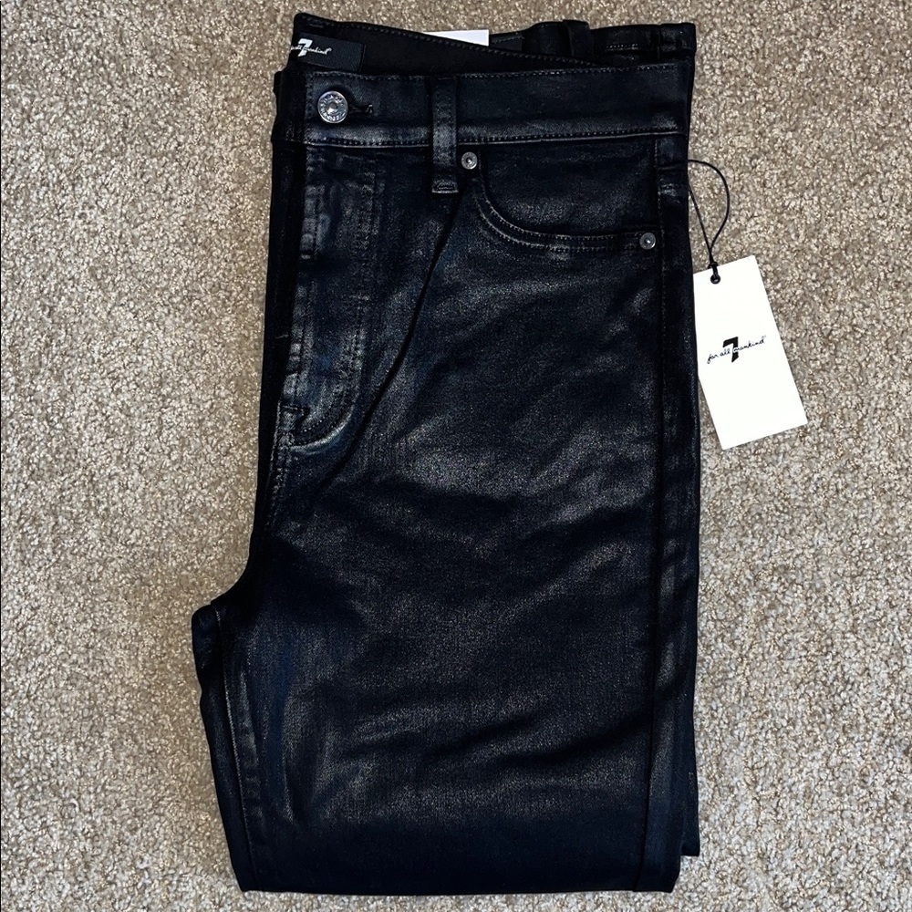 7 For All Mankind Women's Black high waist slim kick Jeans